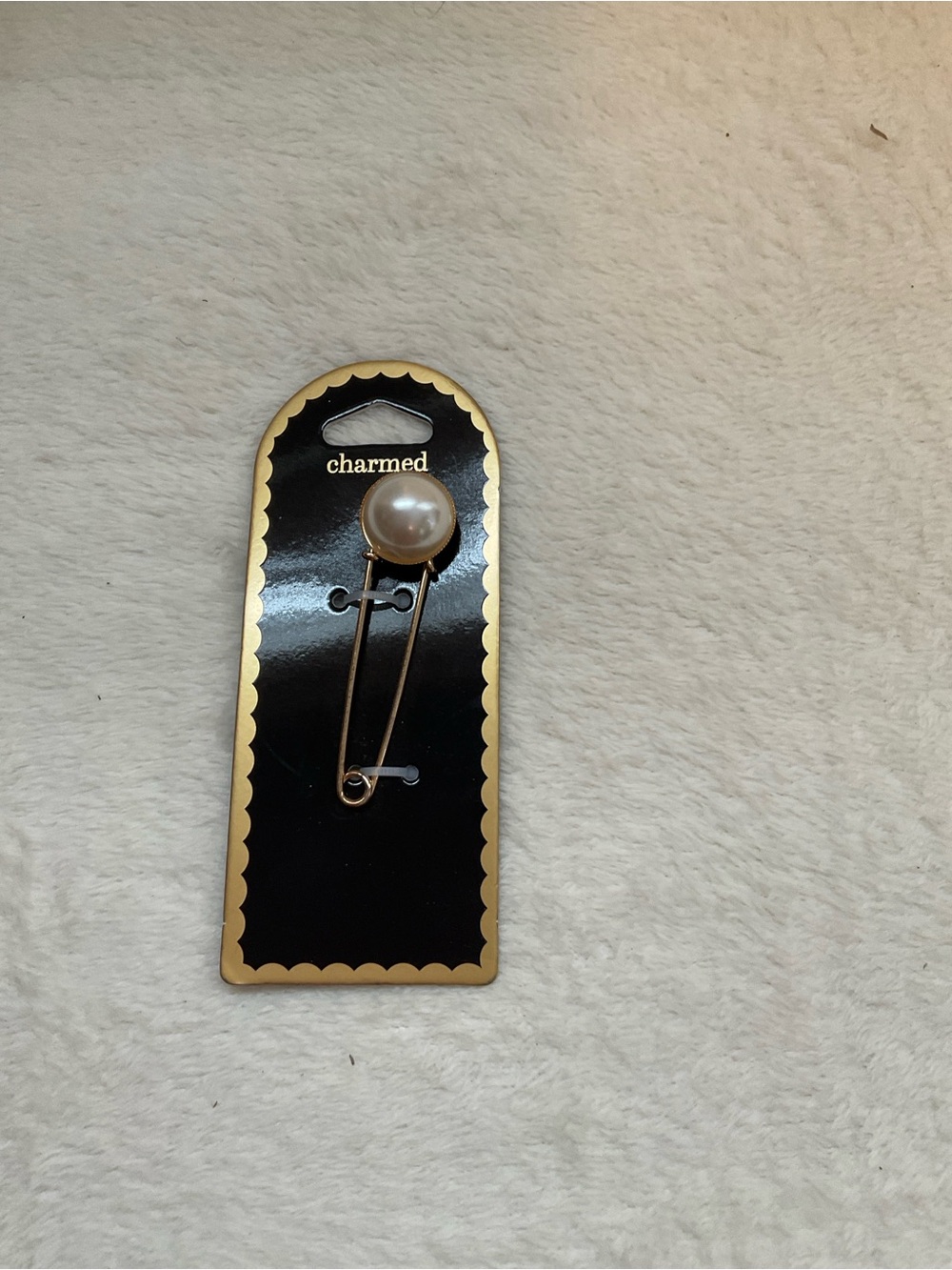 Charmed Faux Pearl Gold-Tone Safety Pin Brooch